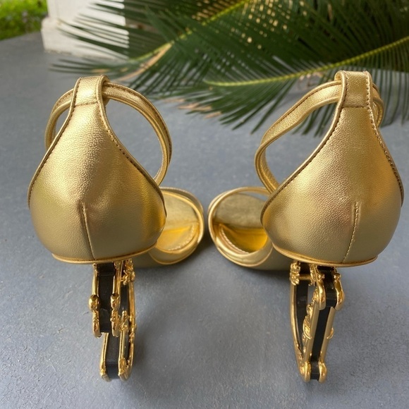 Dolce & GABBANA Keira Baroque DG Metallic Gold Heel Sandal Size 6 / 36 - Picture 11 of 16